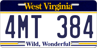 WV license plate 4MT384