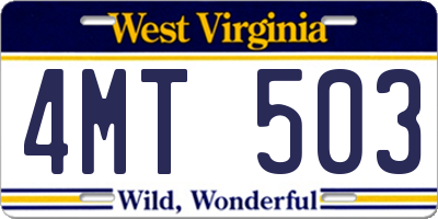 WV license plate 4MT503