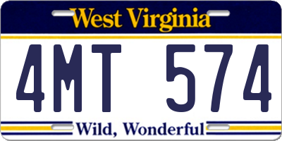 WV license plate 4MT574