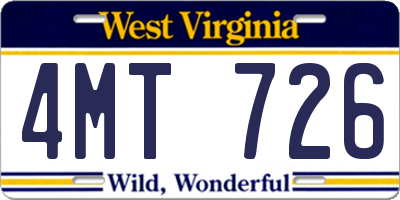 WV license plate 4MT726