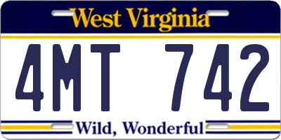 WV license plate 4MT742