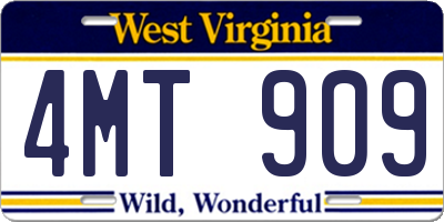 WV license plate 4MT909
