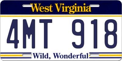 WV license plate 4MT918
