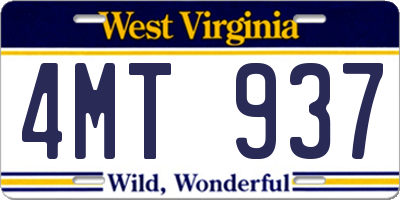 WV license plate 4MT937