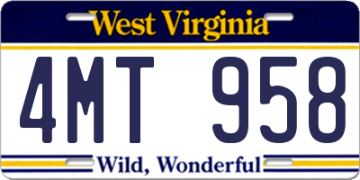 WV license plate 4MT958