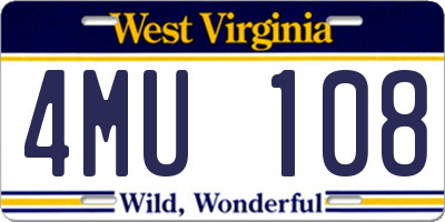 WV license plate 4MU108