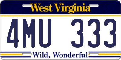 WV license plate 4MU333