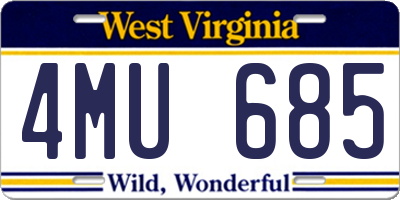 WV license plate 4MU685