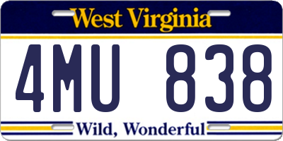 WV license plate 4MU838