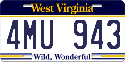 WV license plate 4MU943