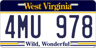 WV license plate 4MU978