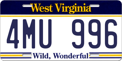 WV license plate 4MU996