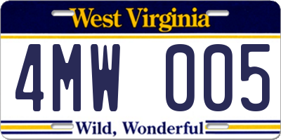 WV license plate 4MW005