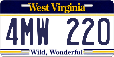 WV license plate 4MW220