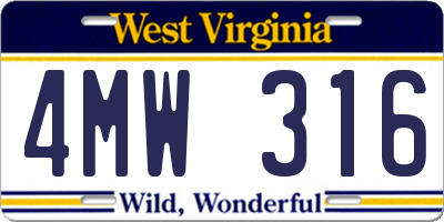 WV license plate 4MW316