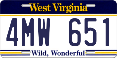 WV license plate 4MW651