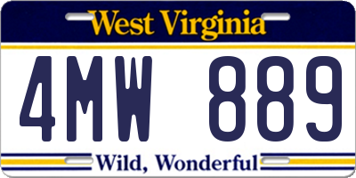 WV license plate 4MW889