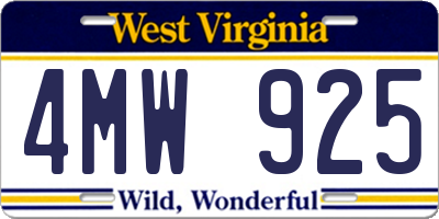 WV license plate 4MW925