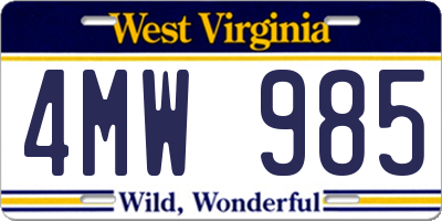 WV license plate 4MW985
