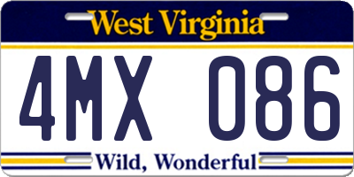 WV license plate 4MX086