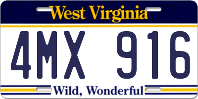WV license plate 4MX916
