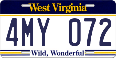 WV license plate 4MY072
