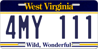 WV license plate 4MY111