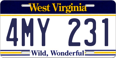 WV license plate 4MY231