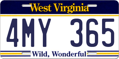 WV license plate 4MY365