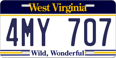 WV license plate 4MY707