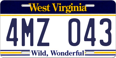 WV license plate 4MZ043