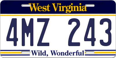 WV license plate 4MZ243