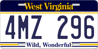 WV license plate 4MZ296