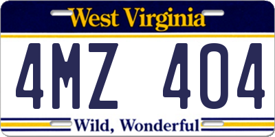 WV license plate 4MZ404