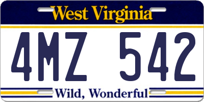 WV license plate 4MZ542