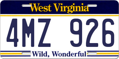 WV license plate 4MZ926