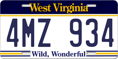WV license plate 4MZ934