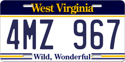 WV license plate 4MZ967