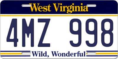 WV license plate 4MZ998