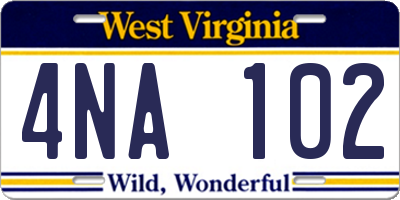 WV license plate 4NA102