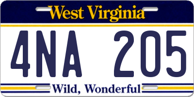 WV license plate 4NA205