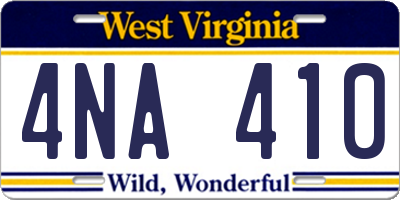 WV license plate 4NA410