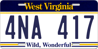 WV license plate 4NA417