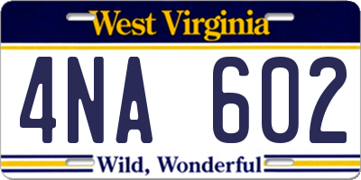 WV license plate 4NA602