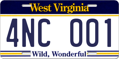WV license plate 4NC001