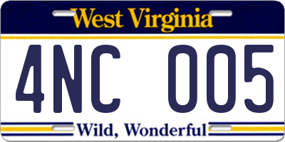 WV license plate 4NC005