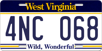 WV license plate 4NC068