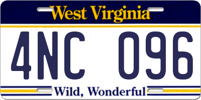 WV license plate 4NC096