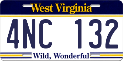 WV license plate 4NC132