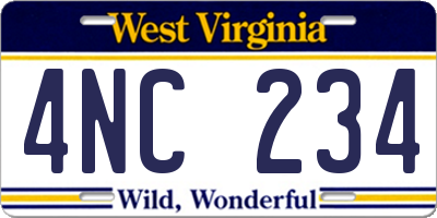 WV license plate 4NC234